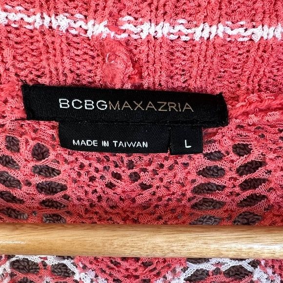 ❤️BCBGMAXAZRIA Women Open Knit Chevron Collared Cardigan Sz L Open Front - Picture 4 of 13